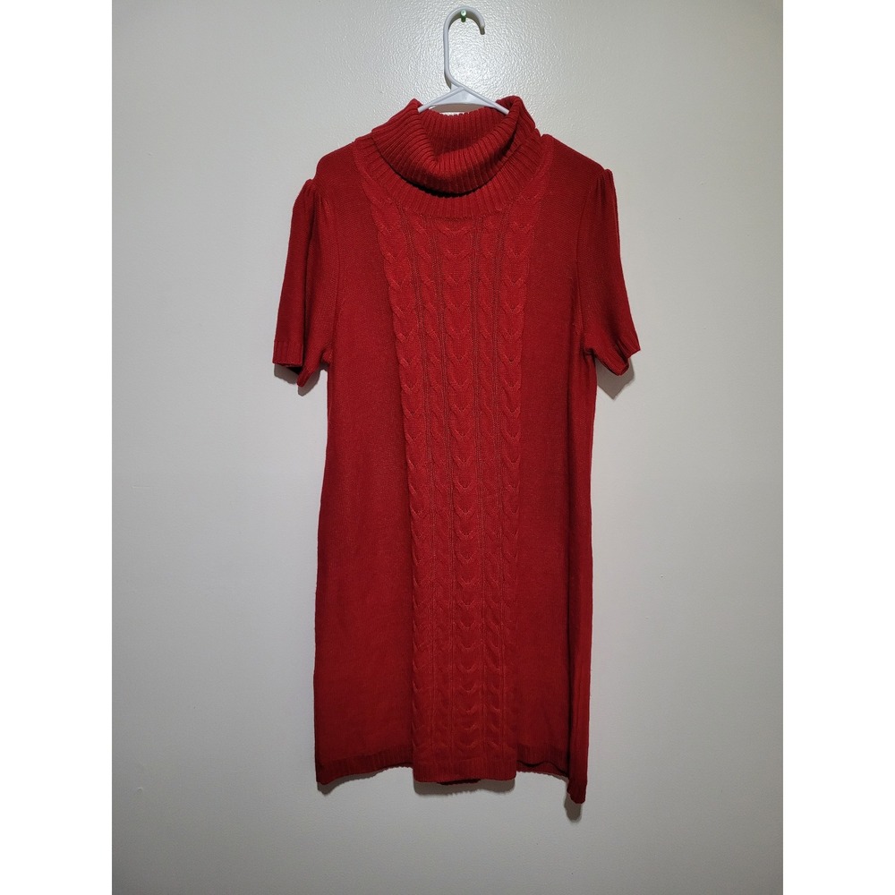 Cato Sweater Dress Women 14/16W Red Cable Knit Turtleneck‎ Short Sleeve